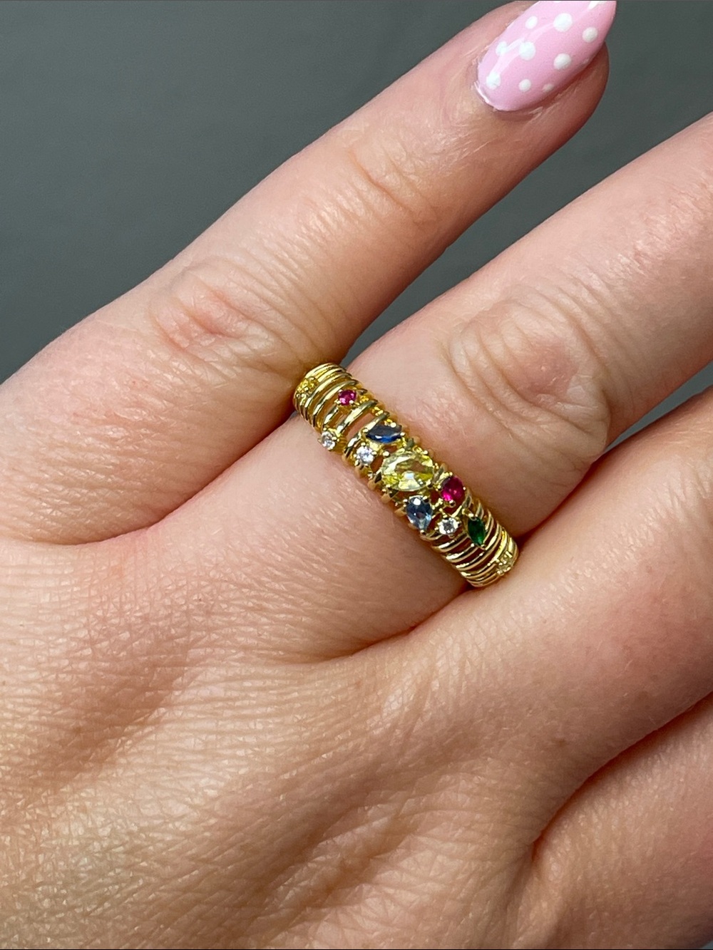 Freida Rothman Sterling Silver Multicolor Stone Ribbed Band Size 9 NEW $99 MSRP - Picture 10 of 11